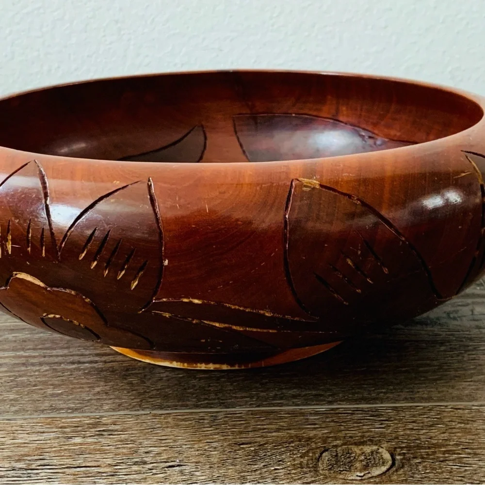 Handcrafted Wooden Bowl with Fish Design